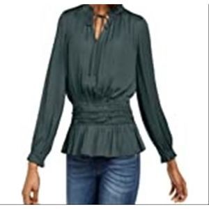 Current Air Women's Shirred Waist Split Neck Top Green Size Large